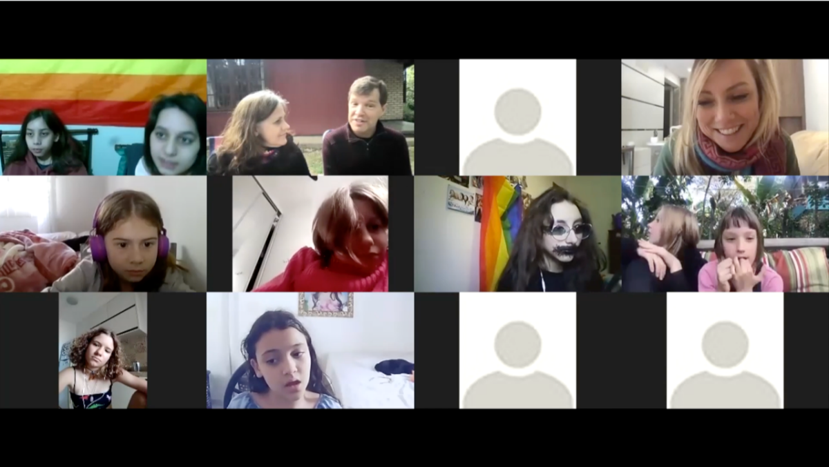 Image from a video call that gathered groups of children from opposite sides of the Brazilian cultural divide for a small social experiment.